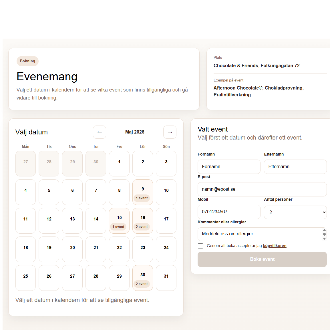 Ny bokningssida